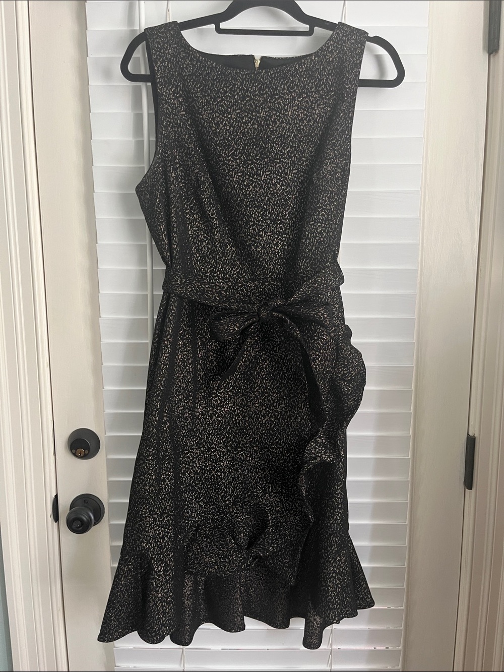 Calvin Klein Black Metallic Tie-Waist Midi Dress
